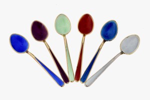 Set of vintage enamel spoons