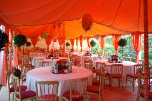 Double metal frame Raj Tent with orange interior