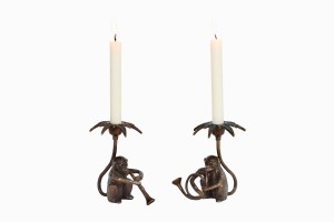 Musical monkey vintage bronze candle holders