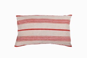 Turkish linen small rectangular coral:cream cushion