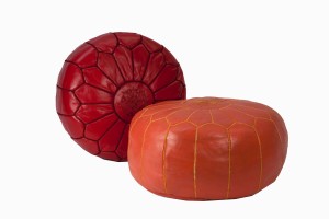 Red and orange leather pouffes