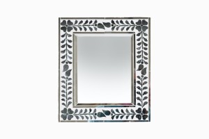 Small mirror with inlaid silver flowers and leaves