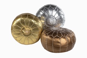 Metallic faux leather pouffes