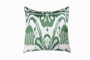 square cream & soft green handloom silk ikat cushion