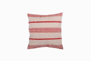 Turkish linen small square coral:cream cushion