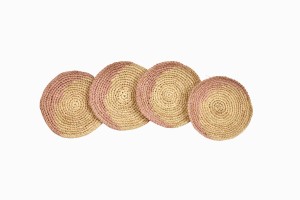 Circular raffia coasters dusty pink detail
