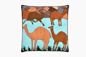 Floor cushion embroidered with camels