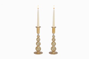 Egyptian glass candlestick amber (pair)