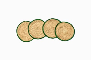 Circular raffia coasters forest green edge