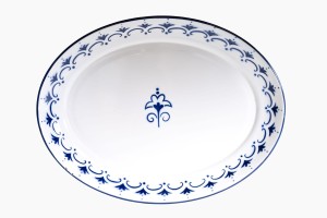 A vintage enamelware oval dish