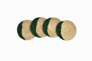 Circular raffia coasters forest green design