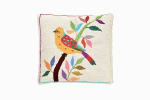 Embroidered yellow bird cushion