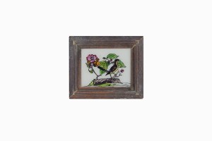 Indian glass painting of a wagtail and a flower (very small)