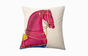 Kishangarh pink horse cushion with yellow