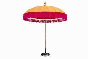 Balinese parasol, orange with pink fringes