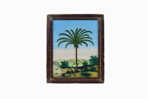 Indian glass painting of an artist and a palm tree (medium)