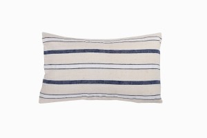 Turkish linen small rectangular indigo:cream cushion