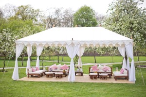 A metal frame Raj Tent at Fulham Palace, London