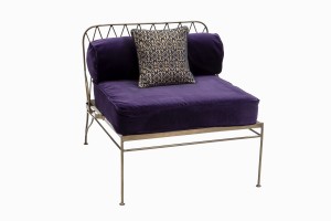 Palm Springs chair gold with purple velvet cushions