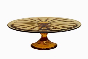 amber glass cake stand