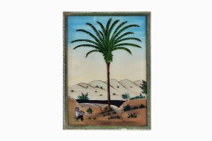 Indian glass painting of an artist and a palm tree (large)
