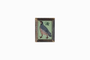 Indian glass painting of a partridge dk wood frame (very small)