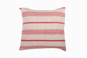 Turkish linen large coral:cream square cushion