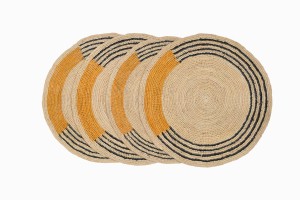 Circular table mats black yellow ochre