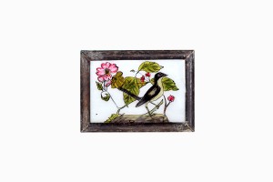 Indian glass painting of a wagtail and a flower (small)