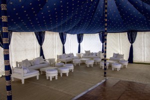 Mahal with indigo gold star ceiling and white Venetian walls