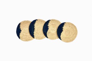 Circular raffia coasters indigo detail