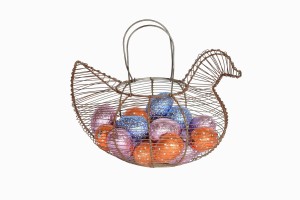 Vintage french wire egg holder with easter eggs 
