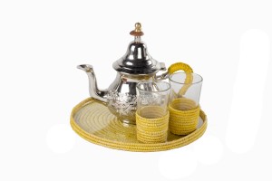 Moroccan raffia tea set yellow