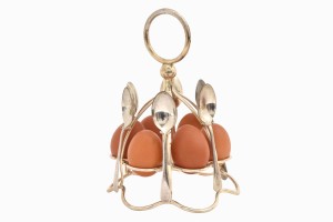 Silver plated egg holder and spoons
