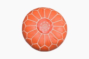 Orange leather pouffe