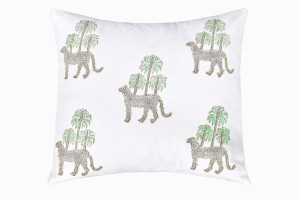 Embroidered leopard cushion