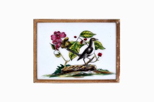 Indian glass painting of a wagtail and a flower large