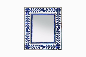 Small mirror with inlaid blue flowers and leaves