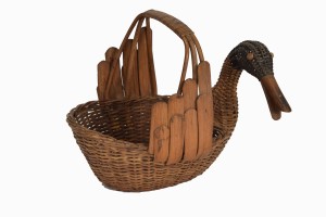 Vintage wood and rattan duck basket