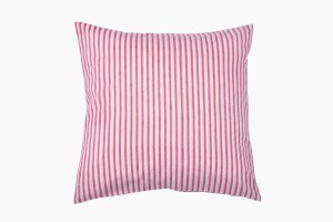 Pink pinstripe block print cushion 46cm