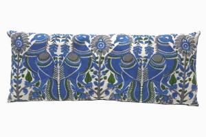 Large rectangular blue and green peacock cushion
