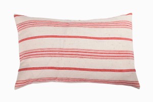 Turkish linen large rectangular coral:cream cushion