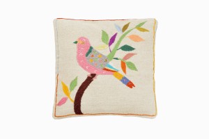Embroidered pink bird cushion PG
