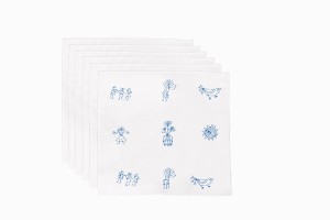Cotton napkins embroidered tree, bird , sun and people