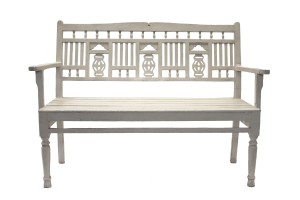 Lodhi three seater white wooden bench