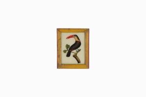 Indian glass painting of a toucan yellow frame (very small)
