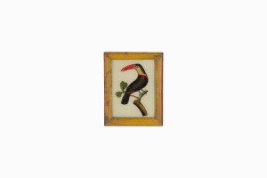 Indian glass painting of a toucan yellow frame (very small)