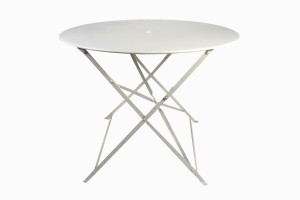 Folding white metal round bistro tables