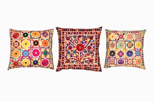 Embroidered Indian floor cushion group