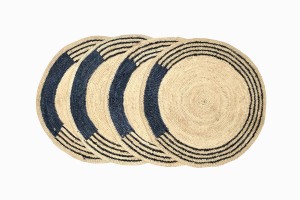 Circular table mats black indigo